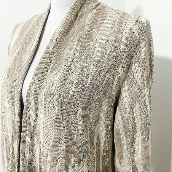 Chicos Women’s Large Open Cardigan Mid Sweater Gold Beige Shimmer Glitter EUC - Picture 2 of 9